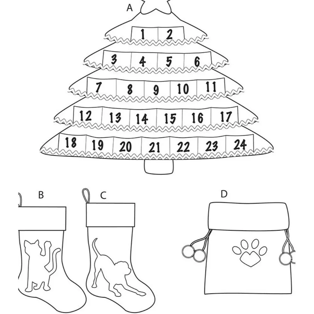 Simplicity Holiday Countdown Calendar Stockings & Gift Bag For‎ Pets